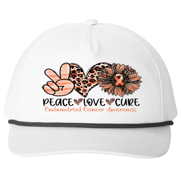 Peace Love Cure Sunflower Peach Ribbon Endometrial Cancer Snapback Five-Panel Rope Hat