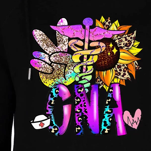 Peace Love CNA Nurse Certified Nursing Assistant Leopard Womens Funnel Neck Pullover Hood