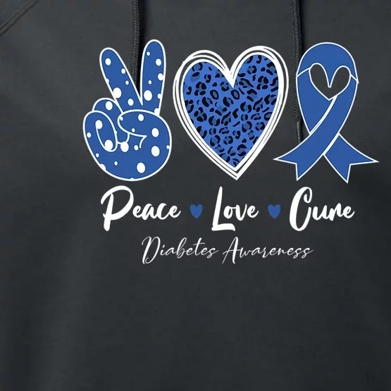 Peace Love Cure Diabetes Awareness Diabetic Blue Ribbon Performance Fleece Hoodie