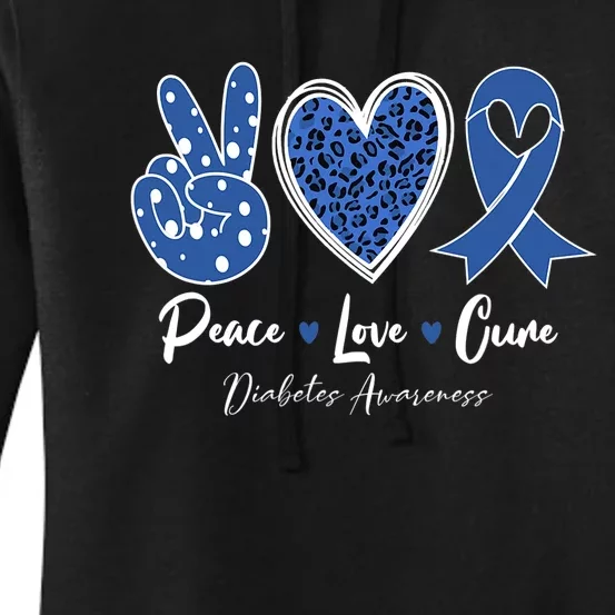 Peace Love Cure Diabetes Awareness Diabetic Blue Ribbon Women's Pullover Hoodie