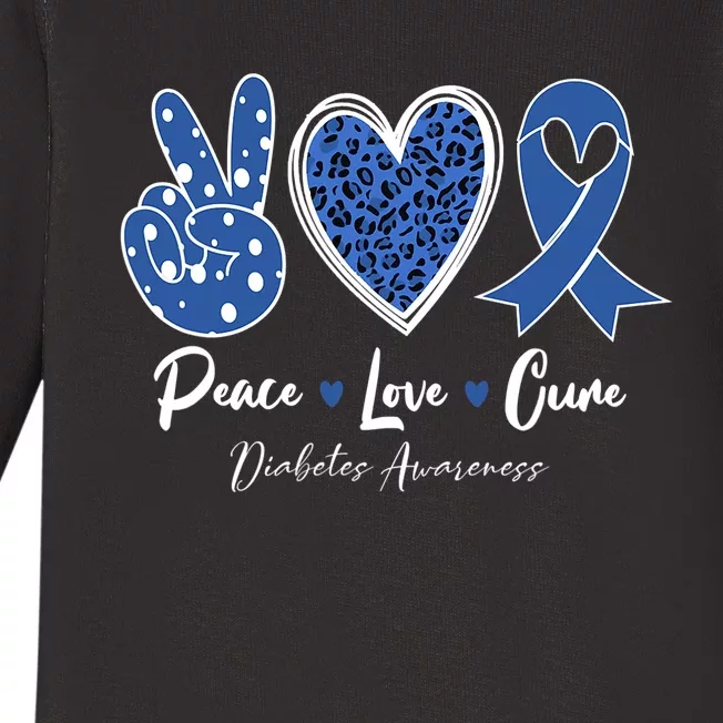 Peace Love Cure Diabetes Awareness Diabetic Blue Ribbon Baby Long Sleeve Bodysuit