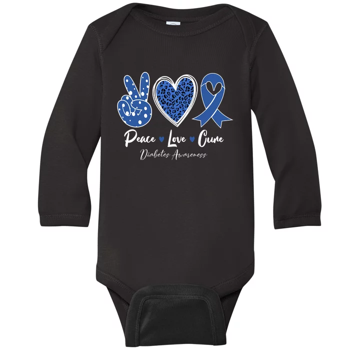 Peace Love Cure Diabetes Awareness Diabetic Blue Ribbon Baby Long Sleeve Bodysuit