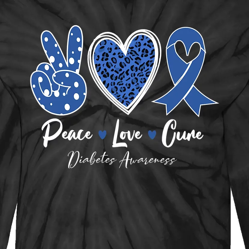 Peace Love Cure Diabetes Awareness Diabetic Blue Ribbon Tie-Dye Long Sleeve Shirt