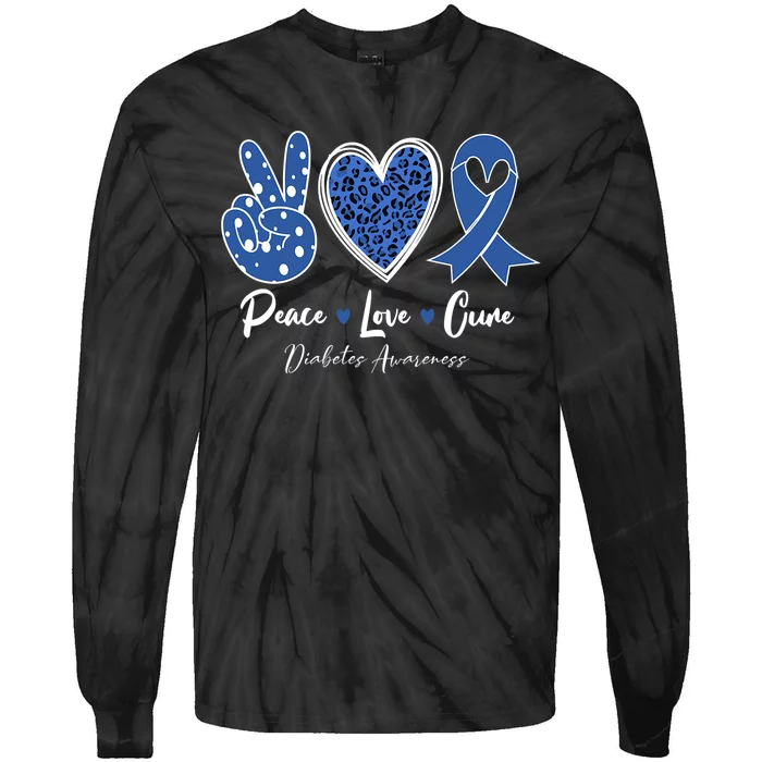 Peace Love Cure Diabetes Awareness Diabetic Blue Ribbon Tie-Dye Long Sleeve Shirt