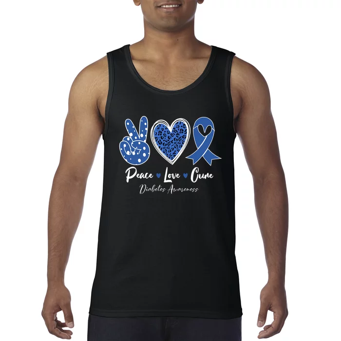 Peace Love Cure Diabetes Awareness Diabetic Blue Ribbon Tank Top