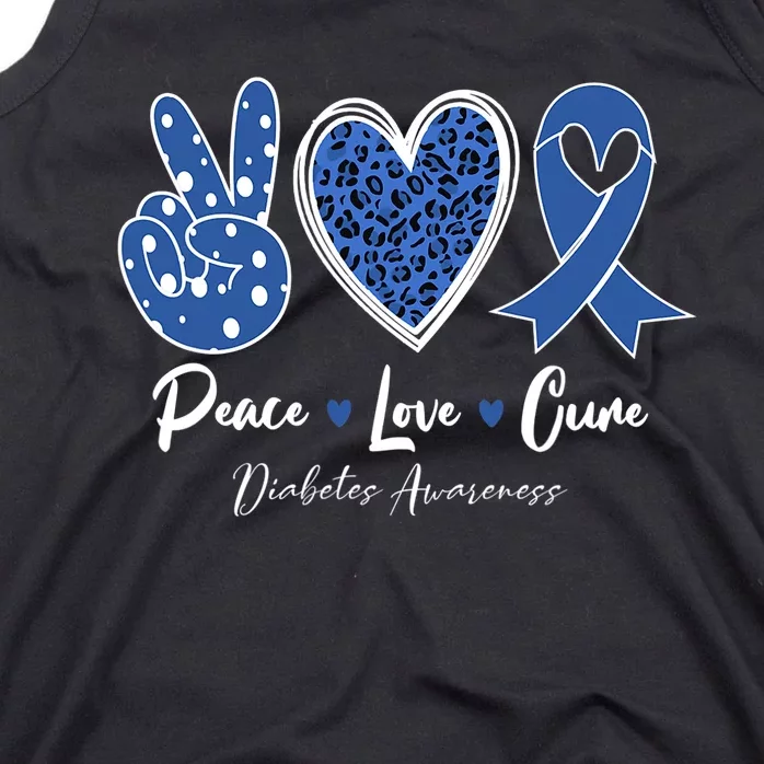 Peace Love Cure Diabetes Awareness Diabetic Blue Ribbon Tank Top