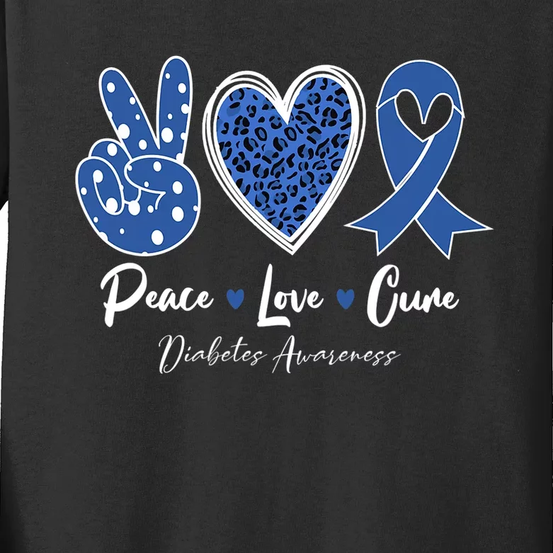 Peace Love Cure Diabetes Awareness Diabetic Blue Ribbon Kids Long Sleeve Shirt