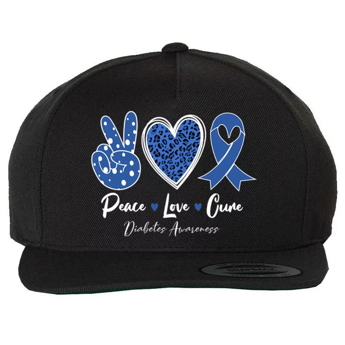 Peace Love Cure Diabetes Awareness Diabetic Blue Ribbon Wool Snapback Cap