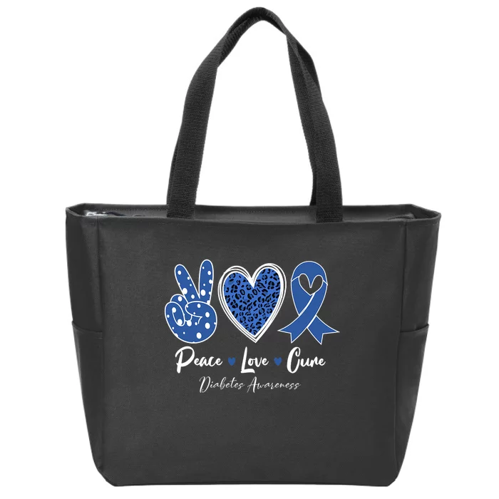 Peace Love Cure Diabetes Awareness Diabetic Blue Ribbon Zip Tote Bag