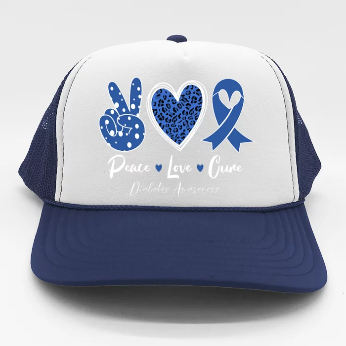 Peace Love Cure Diabetes Awareness Diabetic Blue Ribbon Trucker Hat