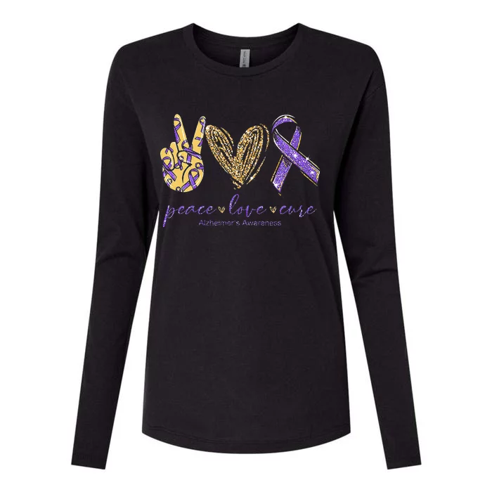 Peace Love Cure Alzheimers Awareness Womens Cotton Relaxed Long Sleeve T-Shirt