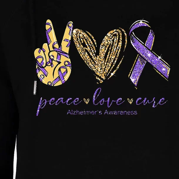 Peace Love Cure Alzheimers Awareness Womens Funnel Neck Pullover Hood