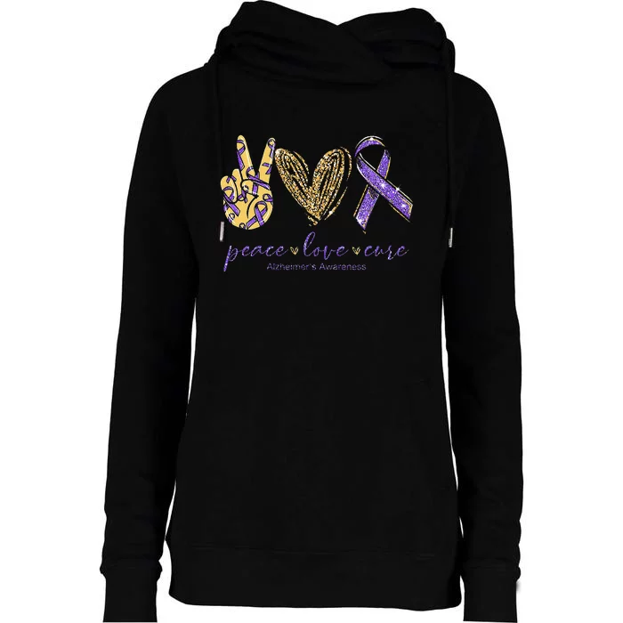 Peace Love Cure Alzheimers Awareness Womens Funnel Neck Pullover Hood