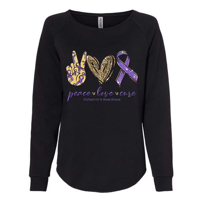 Peace Love Cure Alzheimers Awareness Womens California Wash Sweatshirt