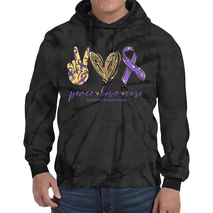 Peace Love Cure Alzheimers Awareness Tie Dye Hoodie