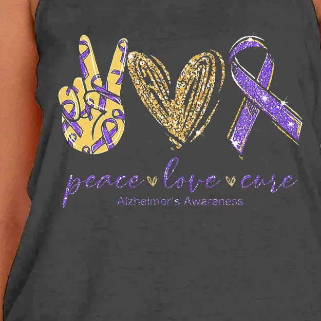 Peace Love Cure Alzheimers Awareness Women's Knotted Racerback Tank