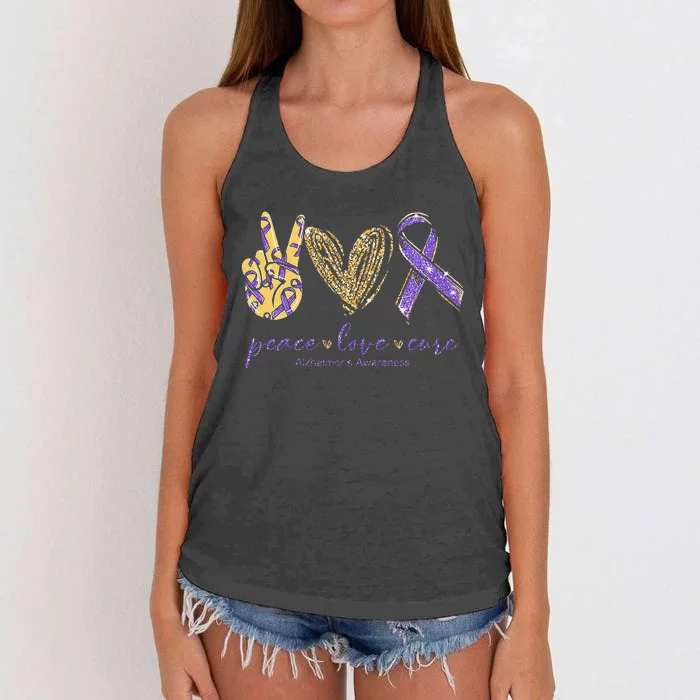 Peace Love Cure Alzheimers Awareness Women's Knotted Racerback Tank