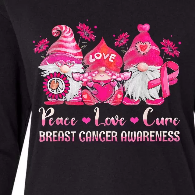 Peace Love Cure Gnomes Pink Ribbon Breast Cancer Awareness Womens Cotton Relaxed Long Sleeve T-Shirt