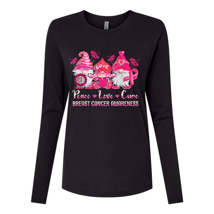 Peace Love Cure Gnomes Pink Ribbon Breast Cancer Awareness Womens Cotton Relaxed Long Sleeve T-Shirt