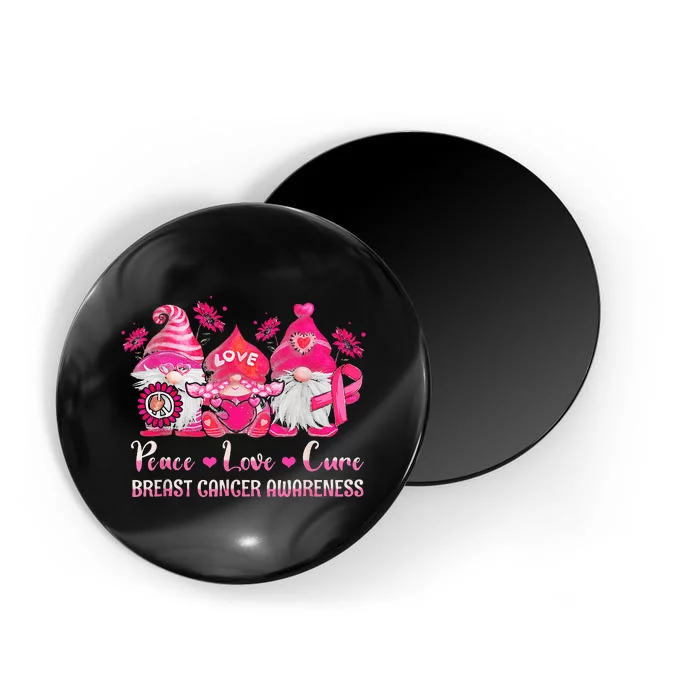 Peace Love Cure Gnomes Pink Ribbon Breast Cancer Awareness Magnet