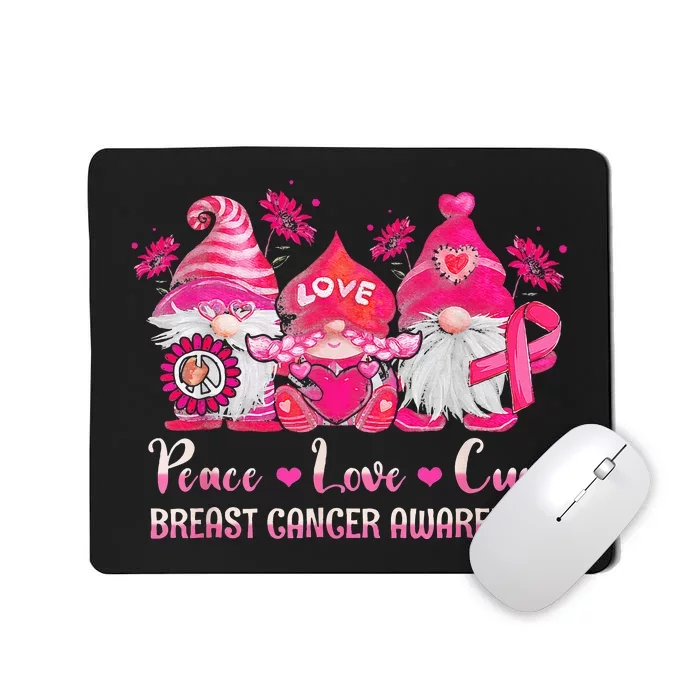 Peace Love Cure Gnomes Pink Ribbon Breast Cancer Awareness Mousepad