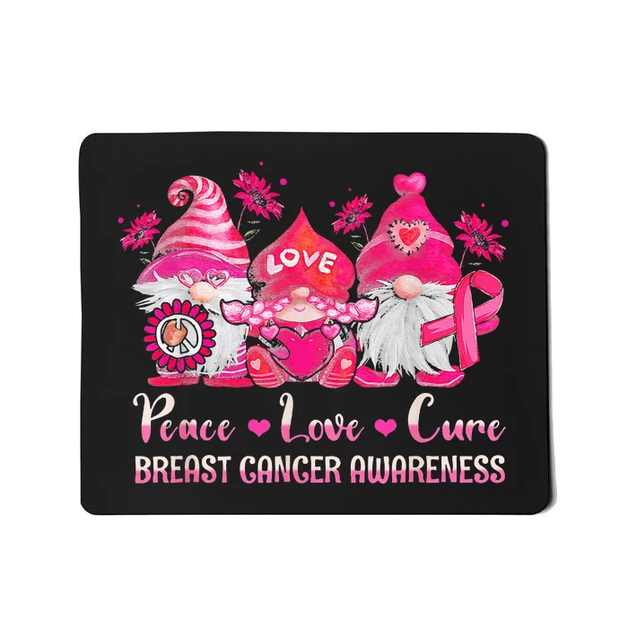 Peace Love Cure Gnomes Pink Ribbon Breast Cancer Awareness Mousepad