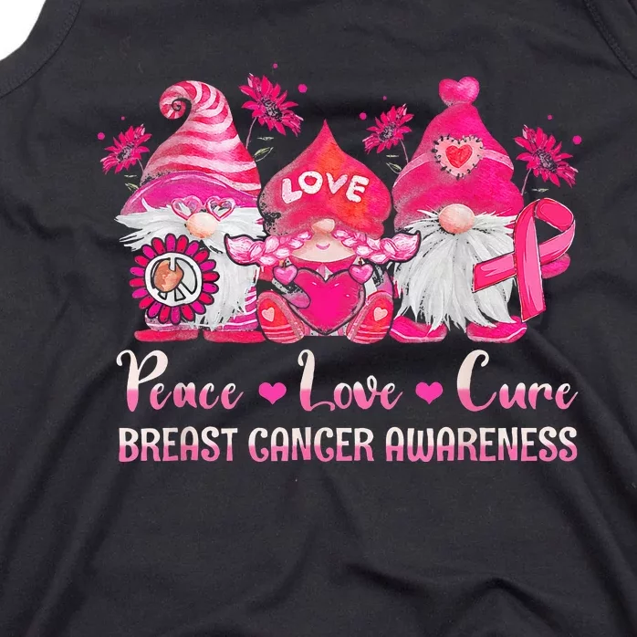 Peace Love Cure Gnomes Pink Ribbon Breast Cancer Awareness Tank Top