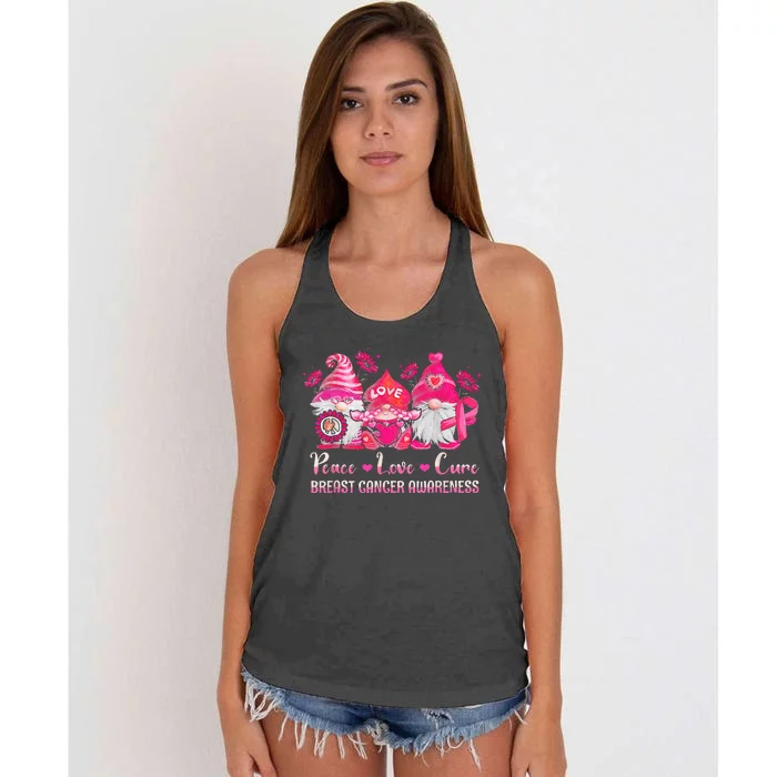 Peace Love Cure Gnomes Pink Ribbon Breast Cancer Awareness Women's Knotted Racerback Tank