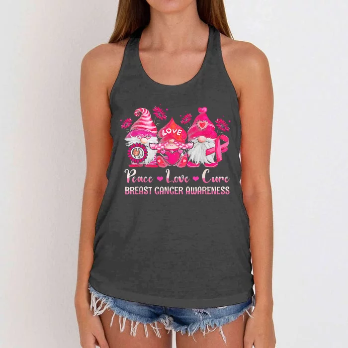 Peace Love Cure Gnomes Pink Ribbon Breast Cancer Awareness Women's Knotted Racerback Tank