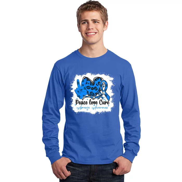 Peace Love Cure Apraxia Awareness Month Blue Ribbon Support Gift Long Sleeve Shirt