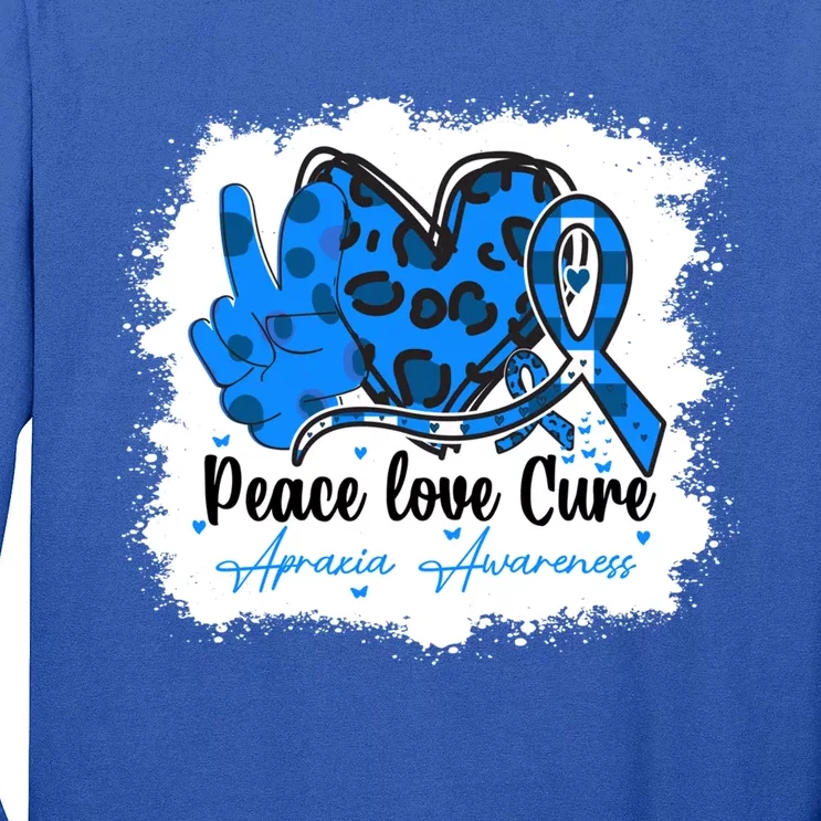 Peace Love Cure Apraxia Awareness Month Blue Ribbon Support Gift Long Sleeve Shirt