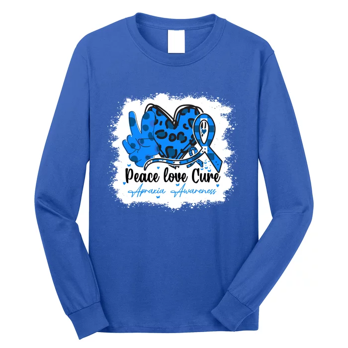 Peace Love Cure Apraxia Awareness Month Blue Ribbon Support Gift Long Sleeve Shirt