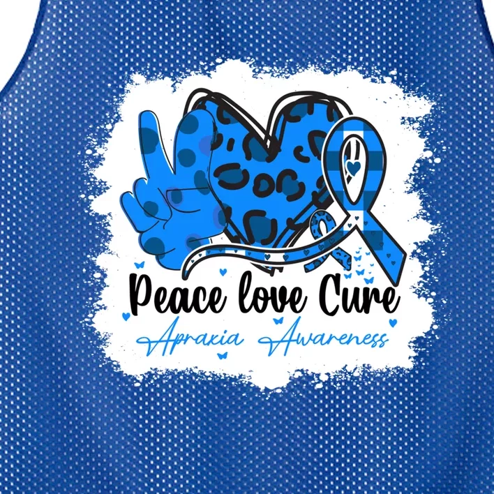 Peace Love Cure Apraxia Awareness Month Blue Ribbon Support Gift Mesh Reversible Basketball Jersey Tank