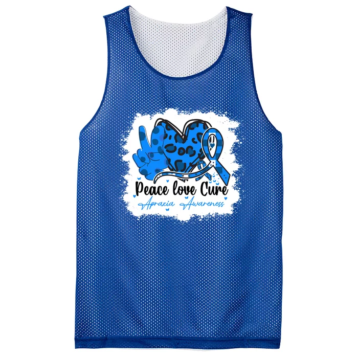 Peace Love Cure Apraxia Awareness Month Blue Ribbon Support Gift Mesh Reversible Basketball Jersey Tank