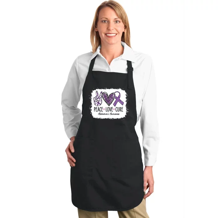 Peace Love Cure We Wear Purple For AlzheimerS Awareness Full-Length Apron With Pocket