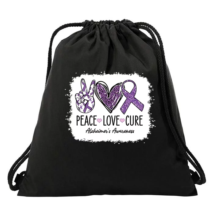 Peace Love Cure We Wear Purple For AlzheimerS Awareness Drawstring Bag