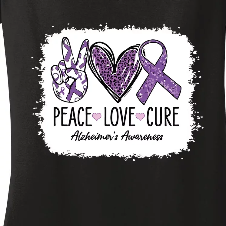 Peace Love Cure We Wear Purple For AlzheimerS Awareness Women's V-Neck T-Shirt