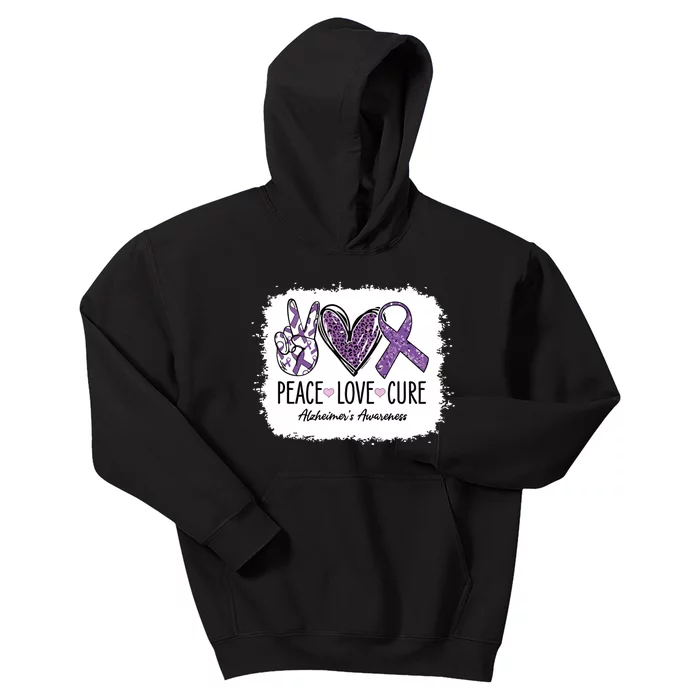 Peace Love Cure We Wear Purple For AlzheimerS Awareness Kids Hoodie