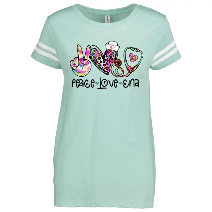 Peace Love CNA Leopard Heart Stethoscope Nursing Nurse Life Enza Ladies Jersey Football T-Shirt