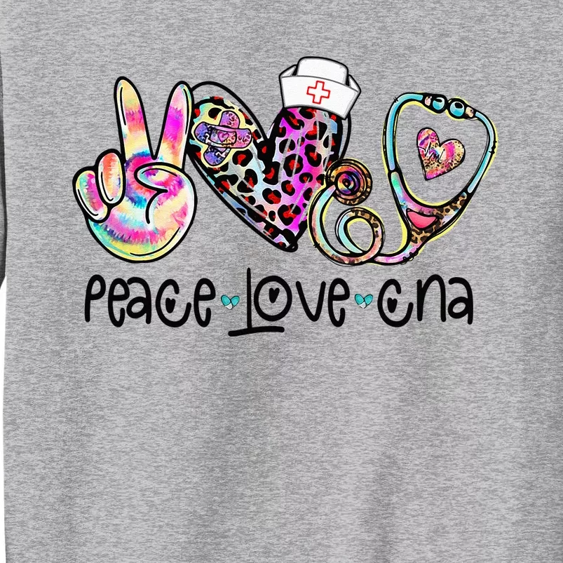 Peace Love CNA Leopard Heart Stethoscope Nursing Nurse Life Tall Sweatshirt