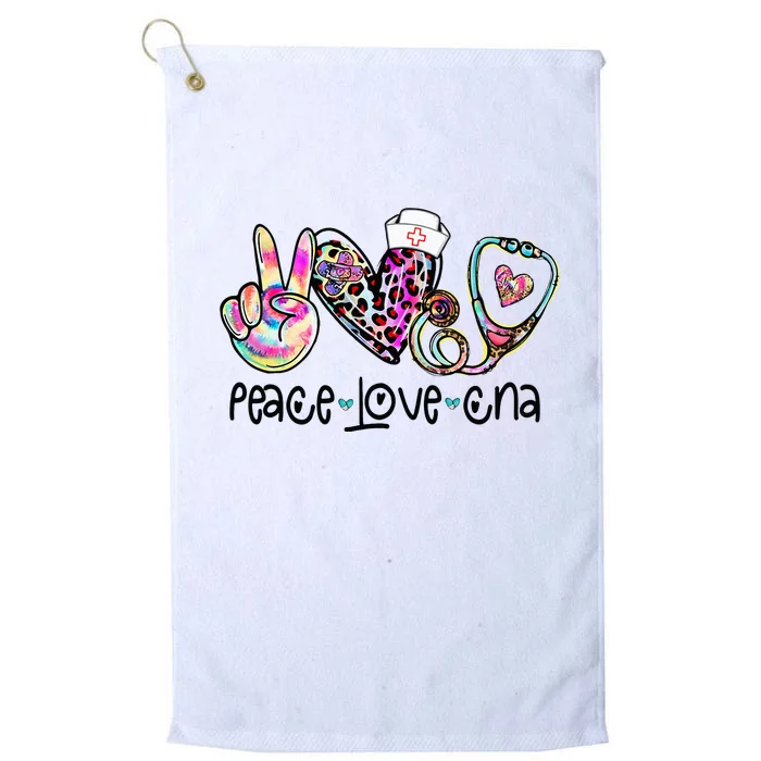 Peace Love CNA Leopard Heart Stethoscope Nursing Nurse Life Platinum Collection Golf Towel