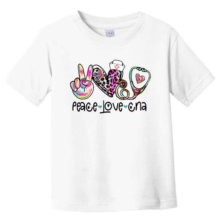 Peace Love CNA Leopard Heart Stethoscope Nursing Nurse Life Toddler T-Shirt