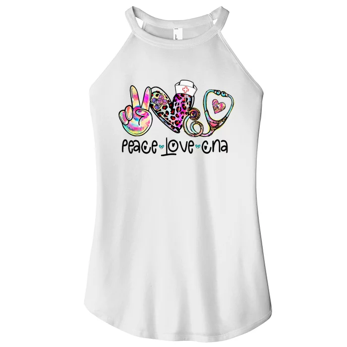 Peace Love CNA Leopard Heart Stethoscope Nursing Nurse Life Women’s Perfect Tri Rocker Tank