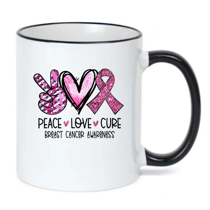 Peace Love Cure Pink Ribbon Cancer Breast Awareness Black Color Changing Mug