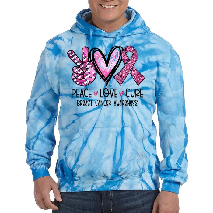 Peace Love Cure Pink Ribbon Cancer Breast Awareness Tie Dye Hoodie