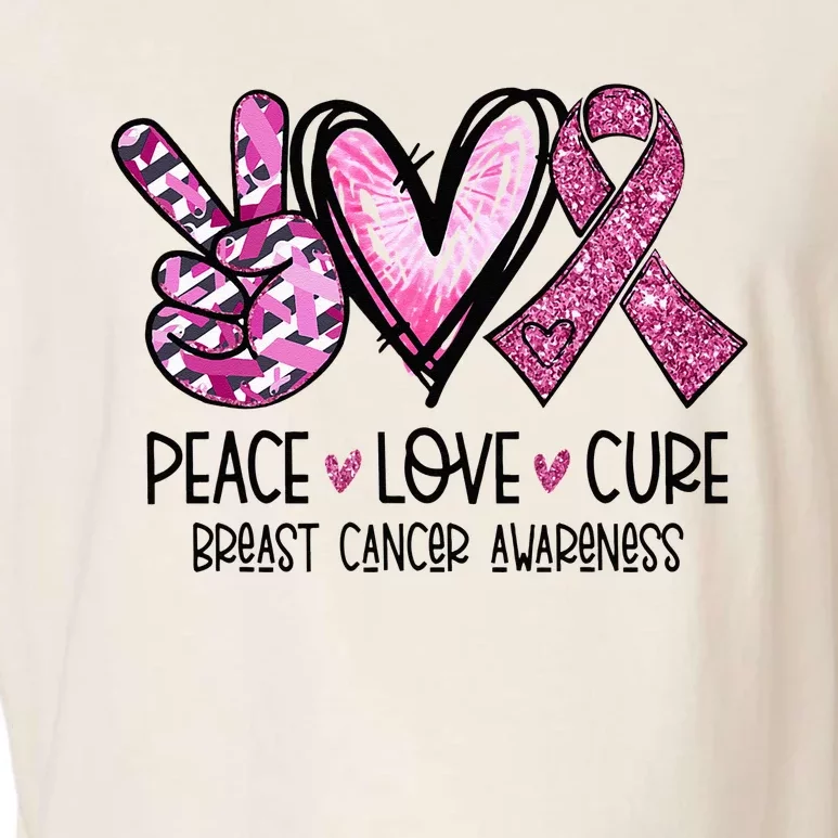 Peace Love Cure Pink Ribbon Cancer Breast Awareness Garment-Dyed Women's Muscle Tee