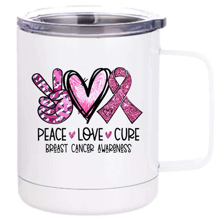 Peace Love Cure Pink Ribbon Cancer Breast Awareness 12 oz Stainless Steel Tumbler Cup