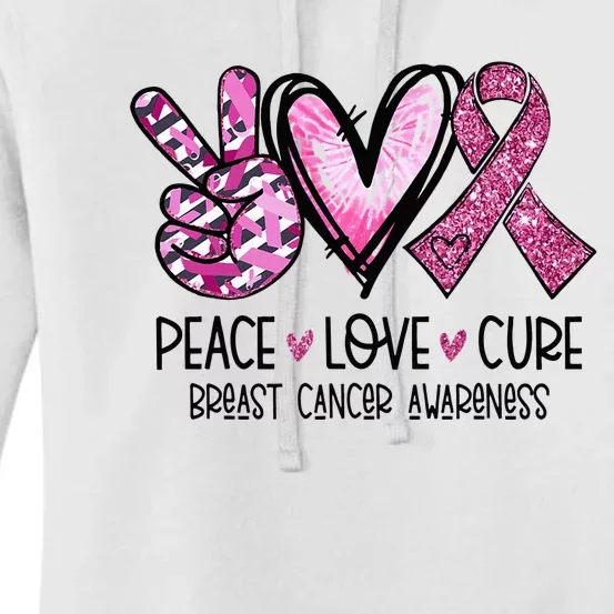 Peace Love Cure Pink Ribbon Cancer Breast Awareness Women's Pullover Hoodie