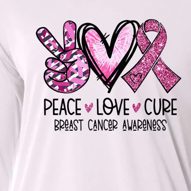 Peace Love Cure Pink Ribbon Cancer Breast Awareness Cooling Performance Long Sleeve Crew