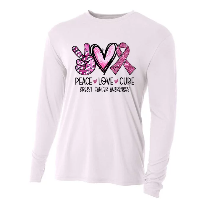 Peace Love Cure Pink Ribbon Cancer Breast Awareness Cooling Performance Long Sleeve Crew